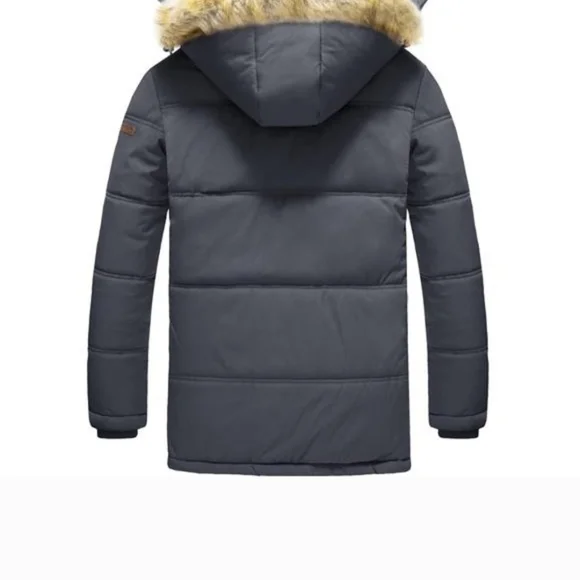 Men's Gray Hooded Puffer Jacket - Picture 2 of 11